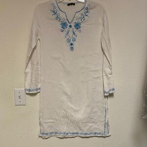 White Tunic with Blue Embroidery